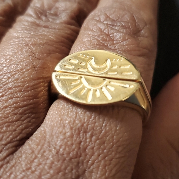 YG on Sterl Silver Set of Moon and Sun Talisman Signet rings - Picture 2 of 7